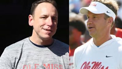 Lane Kiffin does jersey swap with Joey Chestnut after Ole Miss spring game