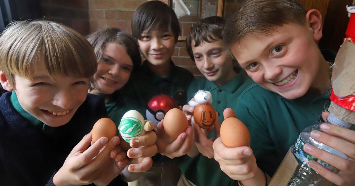 Students from St. Francis De Sales Sacred Heart school in Bennington participate in egg contest