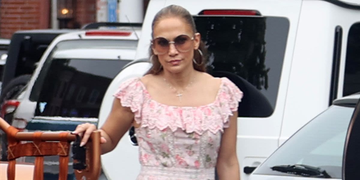 Jennifer Lopez Channels ‘Bridgerton’ in a Dainty Pink Floral Dress During a Solo Hamptons Trip