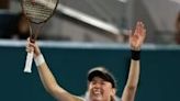 Ekaterina Alexandrova celebrates her victory against Jessica Pegula in the quarter-finals at the Miami Open on Wednesday.