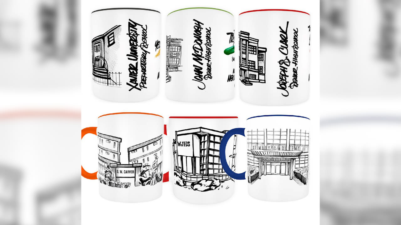 New Orleans artist creates mugs for alums to represent their high school alma mater