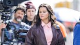 Selena Gomez Wears Chic Oversized Plum Coat On 'Only Murders In the Building' Set