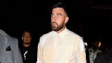 Travis Kelce Attends F1 Miami Grand Prix Party in Patchwork Two-Piece Set and Pink Sneakers