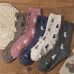 羊毛襪子女秋冬加厚保暖中筒襪可愛小貓點子紗日系堆堆襪XS046