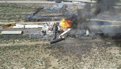 Train derailment near Arizona New Mexico border results in fire