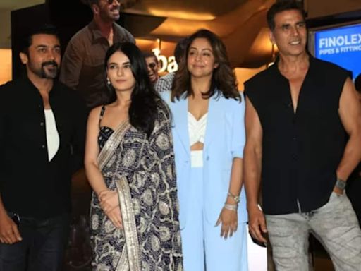 Akshay Kumar, Suriya look dashing at Sarfira pre-release screening, Jyotika, Radhika Madan also attend