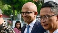 Microsoft CEO Satya Nadella arrives for a meeting with Indonesia's President Joko Widodo