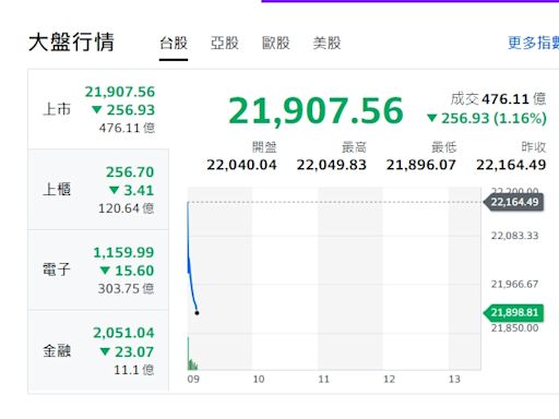 台股開盤》台股跌破22000 分析師：季線失守3天、不利多方反彈