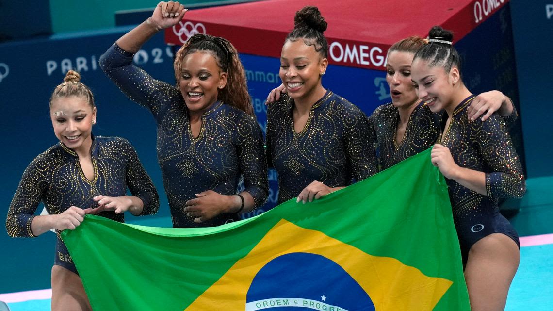 Brazil's women's gymnastics team takes bronze, even after one member takes a tumble