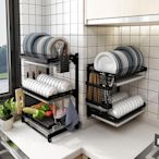 現貨不銹鋼廚房置物架 臺面可自由調節雙層瀝水碗碟架 家用碗筷收納架