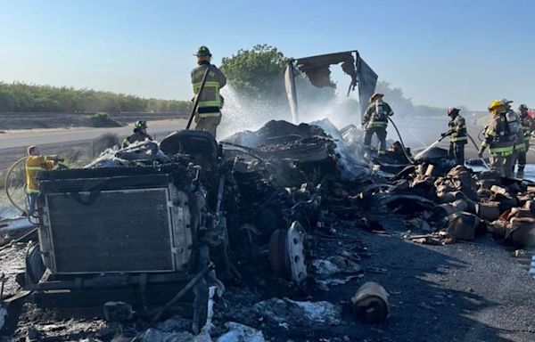 Interstate 5 in Yolo County after big rig fire shuts down lanes