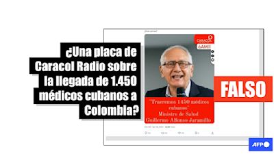 Caracol Radio no publicó que el ministro de Salud colombiano anunció la llegada de médicos cubanos