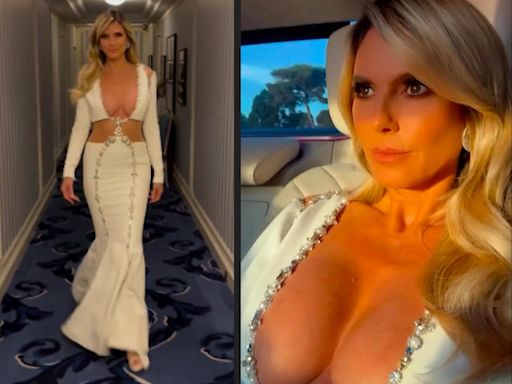 Heidi Klum abala Cannes com decote ousado e modelito 'sereia'