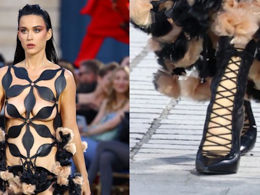 Katy Perry Goes Vintage in Noir Kei Ninomiya Gown and Strappy Boots at Vogue World 2024