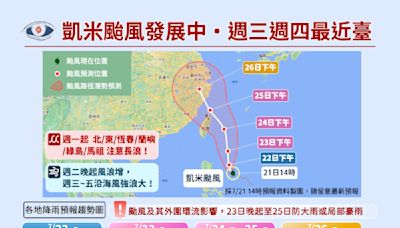 凱米颱風吸飽能量「挑戰強颱」！最快今晚發海警 7/24、7/25雨勢猛