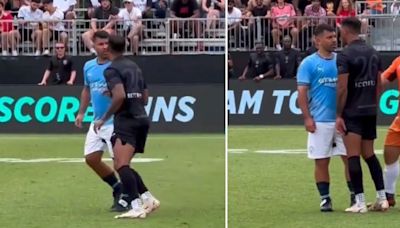Video: le pegaron al Kun Agüero en un fútbol 7 y el argentino se enojó