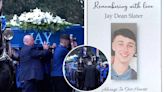 'Forever 19': Jay Slater's horse-drawn coffin arrives at funeral as friends and family dressed in blue pay respect