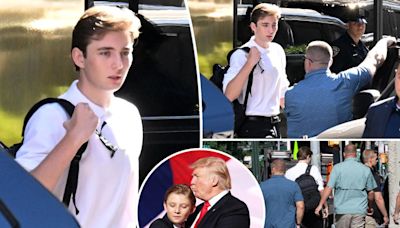 Barron Trump, 18, flanked by security as he arrives at NYU for first day of college classes