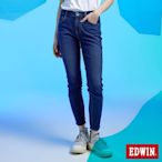 EDWIN JERSEYS 迦績 冰河玉永久涼感窄管直筒牛仔褲-女-中古藍