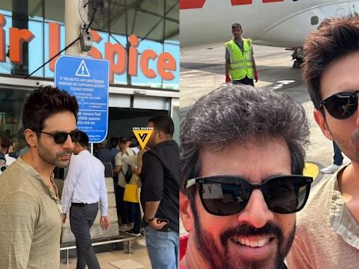Kartik Aaryan Poses With Kabir Khan As He Jets Off To Gwalior For Chandu Champion Trailer Launch - News18