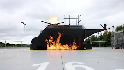 See firefighters tackle simulated offshore helicopter fire at County Durham training base