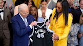 President Joe Biden cheers the Las Vegas Aces and women's basketball