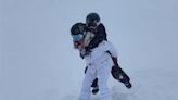 Olympic champion Chloe Kim helped an overwhelmed beginner snowboarder down a mountain with a piggyback ride