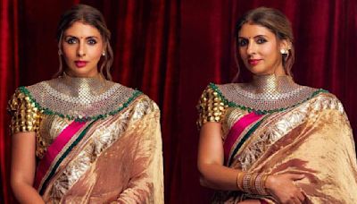 Anant-Radhika Wedding Rewind: Shweta Bachchan's Byzantine blouse and Jadau necklace by AJSK is avant-garde, a stunning case of maximalism