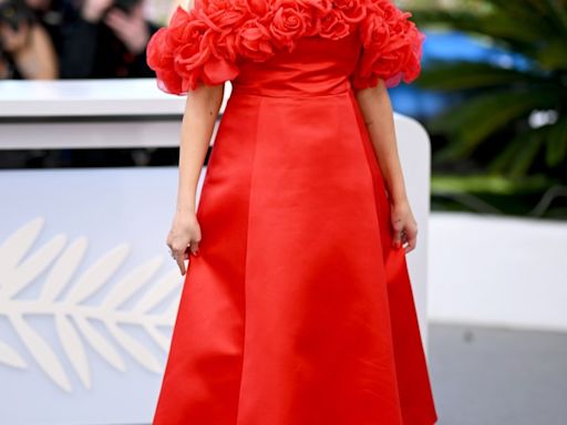 Selena Gomez Blossoms in Red Off-the-Shoulder Floral Dress at Cannes