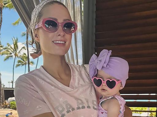 Paris Hilton and Daughter London Vacationed in Matching Pink Poolside Looks