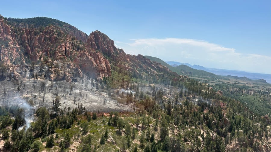 Wildfire continues to burn on Zion National Park cliffside