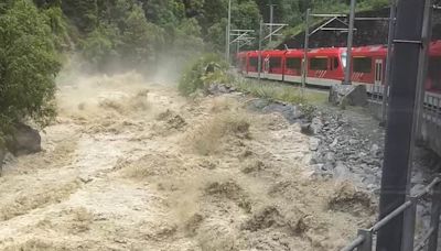 Swiss ski resort is hit by flooding as river busts its banks