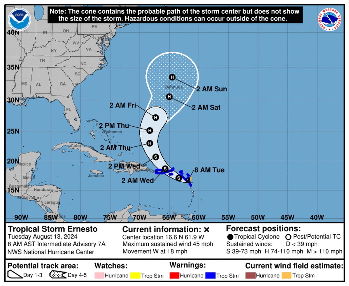 Mapped: Tracking Tropical Storm Ernesto as it barrels toward Puerto Rico