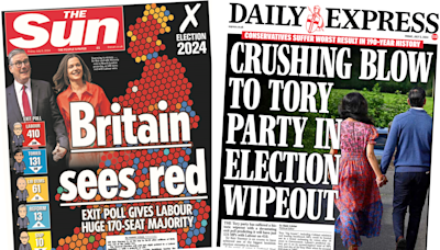 'Britain sees red' and 'Tory Party in election wipeout'