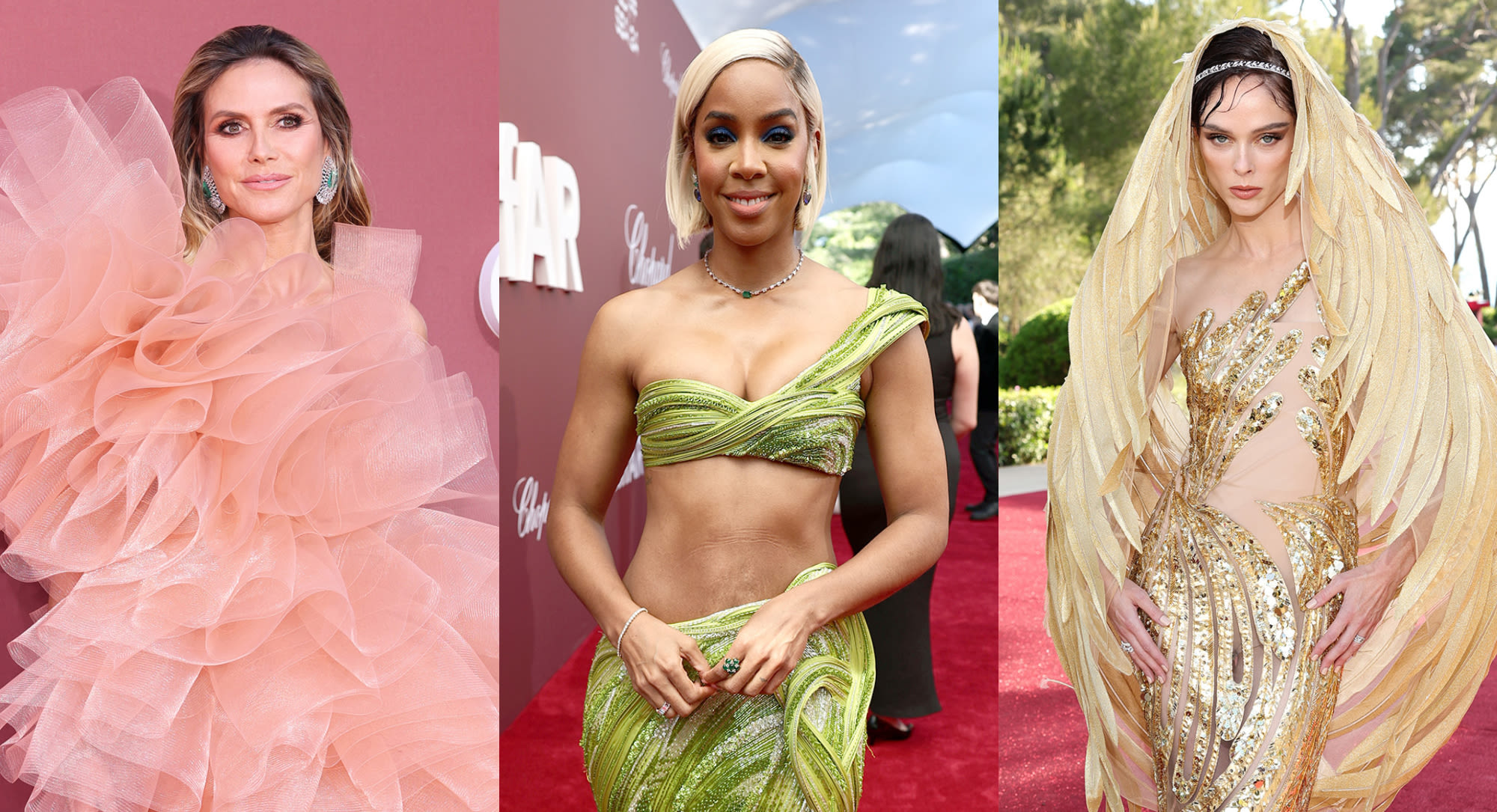 Kelly Rowland Goes Green in Beaded Gaurav Gupta Look, Coco Rocha Brings Drama in Gold Feathers and More Stars at amfAR Cannes Gala...