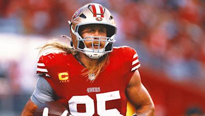 49ers TE, ex-Iowa star George Kittle wears Brock Purdy's Iowa State helmet after losing bet