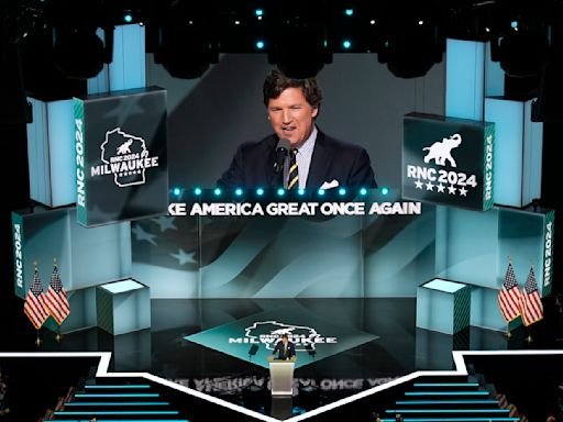 15 months after his firing, Tucker Carlson returns to Fox News airwaves with a GOP convention speech