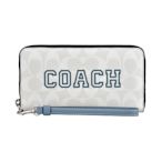 COACH Varsity字母LOGO緹花PVC 12卡拉鍊長夾(粉筆白x淺靛藍)