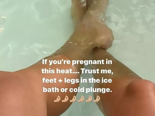 Pregnant Hailey Bieber beats the summer heat with an ice bath