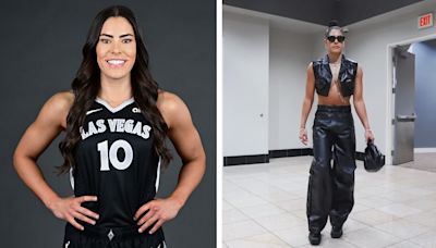 Kelsey Plum Makes an Edgy Arrival in Leather Alexander Wang Micro Vest for Las Vegas Aces Ring Ceremony