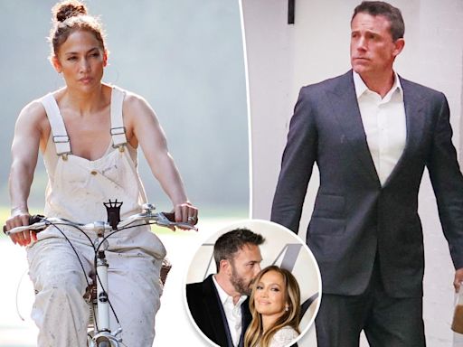 Jennifer Lopez wears wedding ring on Hamptons bike ride as she and Ben Affleck spend anniversary apart