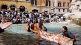 Rome’s Trevi Fountain turned black by climate protesters