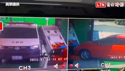 小紅轎車恍神先撞前方車輛 噴飛加油站撞倒加油機與救護車（民眾提供） - 自由電子報影音頻道