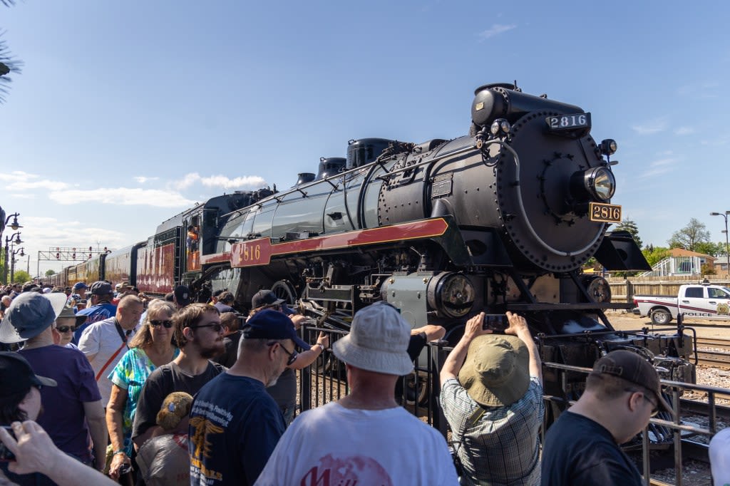 The Empress steam locomotive rolls through Franklin Park on Canadian Pacific ‘Final Spike’ tour