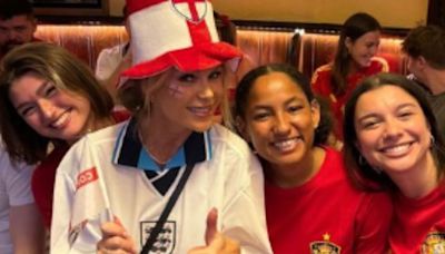 Amanda Holden flashes risks wrath of locals as she dons England shirt in Spain