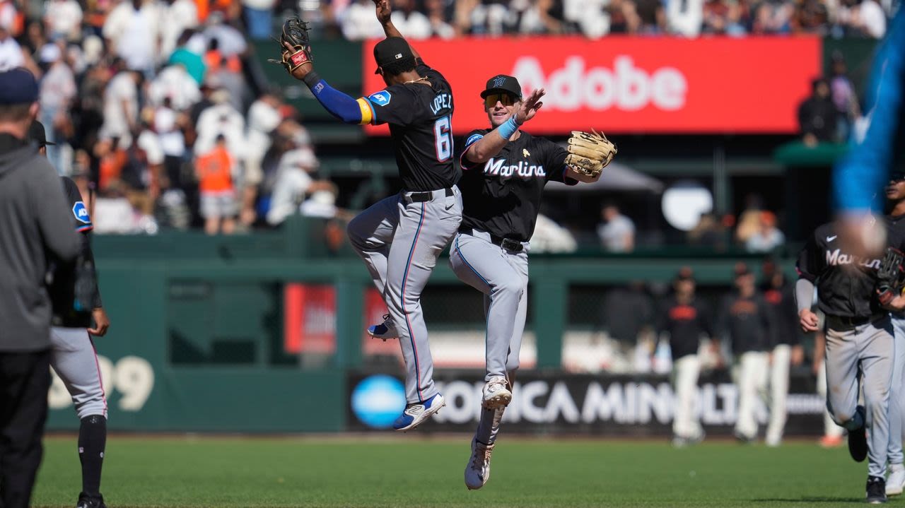 Stowers hits a 3-run homer as the Marlins hand the Giants a 7-5 loss