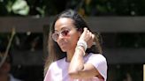 Zoe Saldana Goes Barefoot With Chic Pink Mini Skirt & Top for Beach Day With Kids in Miami
