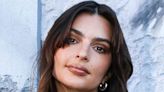 Emily Ratajkowski shows off her abs in a silver studded top in Paris