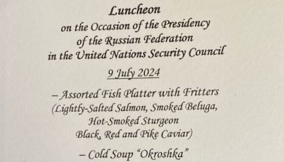 Ukraine's ambassador accused Russia of serving Chicken Kiev at a UN luncheon one day after bombing a children's hospital