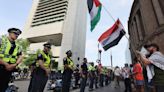 Pro-Palestine protestors picket outside Biden presidential motorcade, Seaport fundraiser